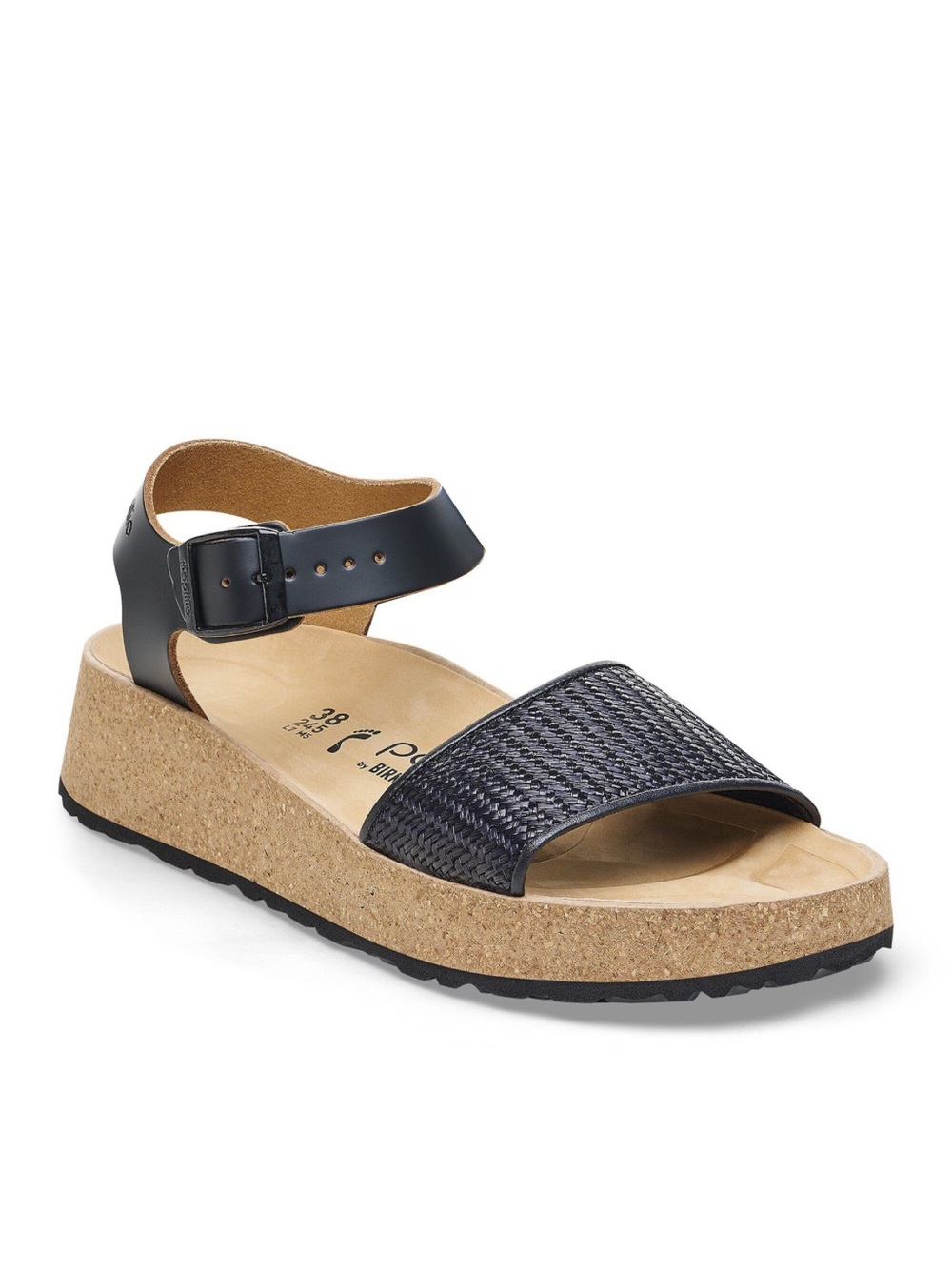 Birkenstock Black Woven Front Cork-Platform Ankle Strap Sandal